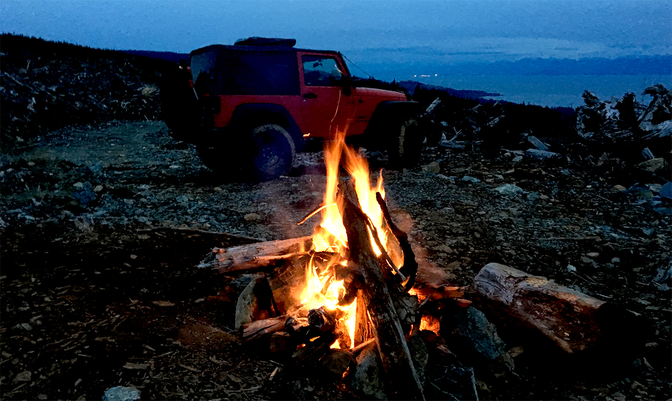 Campfire Jeep Wrangler Vancouver Island BC Canada