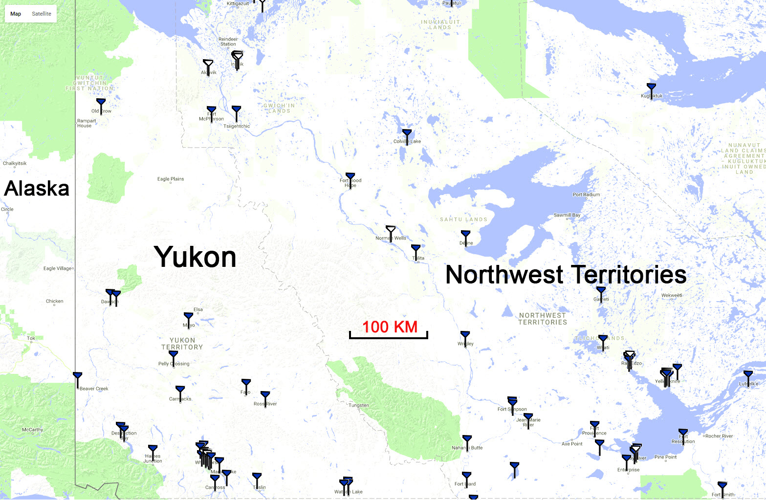 Cell Towers Map Yukon