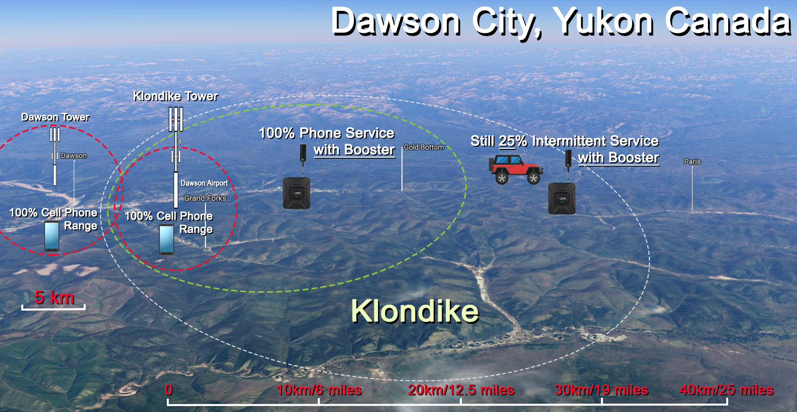 WEBOOST Signal Phone Booster Test Dawson Klondike Yukon